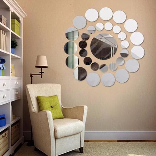 31Pcs Modern 3D Round Mirror Wall Sticker Decor Decal Art Mural Home Bathroom