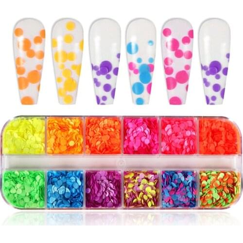 3D Ultra-thin Neon Circle Nail Sequins Round Glitters Flakes Fluorescence Mixed Size Paillette For Nail Art Decorations RK140146