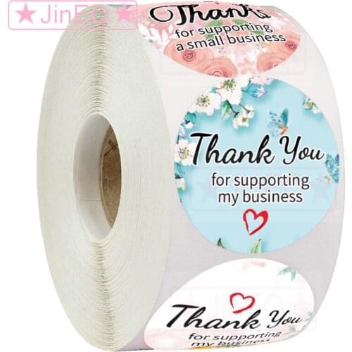 500pcs Flowers Thank You Stickers for small business Circle Paper Handmade Label Sticker for Envelope Gift Food Seal Stationery