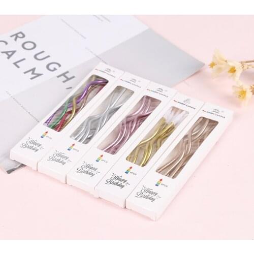 6Pcs/box Threaded Candle Curved Cake Candle Long Curving Cake Safe Flames Kids Birthday Cake Romantic Decorations