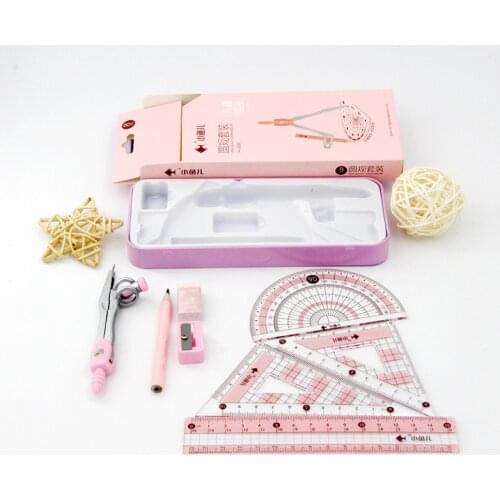 8 pcs/set Protractor Drawing Triangle Eraser Compasses Set Math Eraser Ruler For Students School Supplies 2 colors