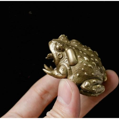 Antique Bronze Sculpture of Solid Brass Toad Small Ornament