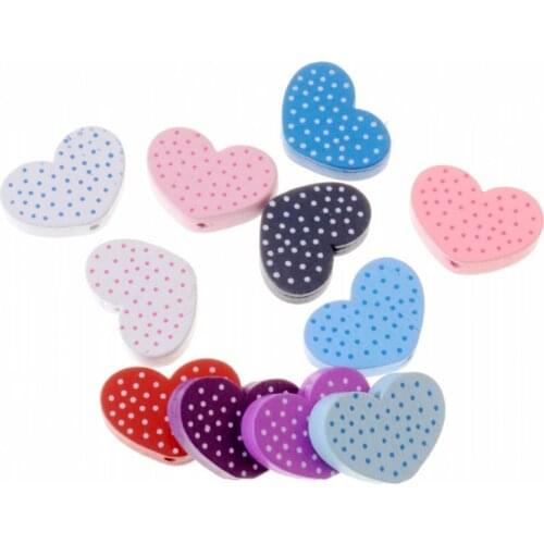Free Shipping 40pcs Hot New Random Mixed Multicolor Cute Dot Heart Wood Beads Jewelry Fashion DIY Craft 26x19mm