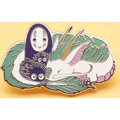New Spirited Aways No Face Man White Dragon Hard Enamel Pin Kawaii Cartoon Animals Brooch Anime Fan Collection Badge Unique Gift