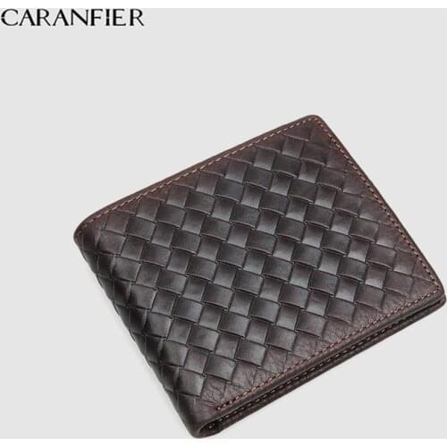 CARANFIER 100% Top Quality Cow Genuine Leather Men Wallets Luxury dollar Price Short Style Male Purse knitting Wallet