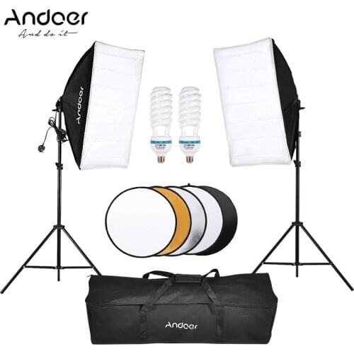 Cz Andoer Photography Studio Softbox Lighting Tent 2*135W Bulb 2*Light Stand 2*Softbox 60cm 5in1 Photography Reflector Carry Bag
