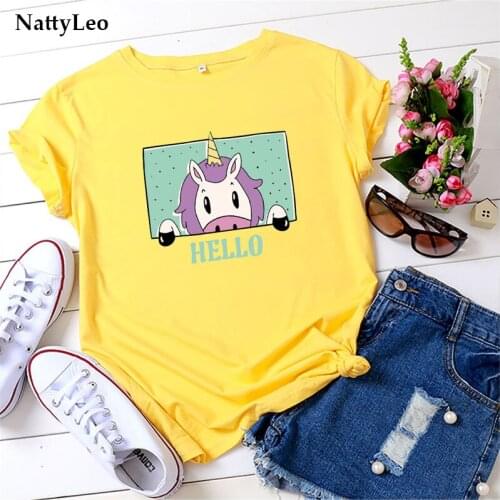 Lovely Unicorn Print T-shirt Plus Size Women T Shirt Harajuku Summer TShirt Women O Neck Short Sleeve Tees 100%Cotton White Tops
