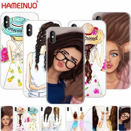 HAMEINUO Girls Brunette Blonde Best Friends BFF Matching cell phone Cover case for iphone X 8 7 6 4 4s 5 5s SE 5c 6s plus
