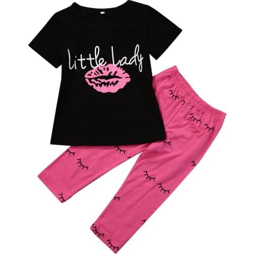 Hi Hi Baby Store 2PCS Girls Kids Little Lady Outfit Clothes T Shirt Long Pants Set Tracksuit Cotton Set