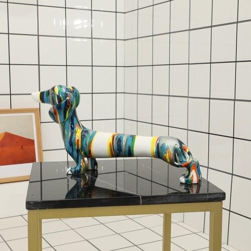 Art Color Cartoon Dachshund Dog Resin Crafts Animal Modern Creative Home Bedroom Decoration Living Room Gift