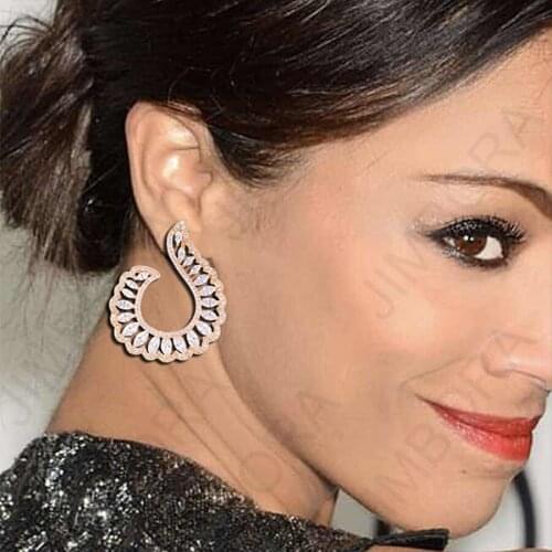 JIMBORA Women Luxury Irregular Stud Earrings Full Micro Cubic Zirconia Pave For Bridal Engagement Earrings Jewelry High Quality