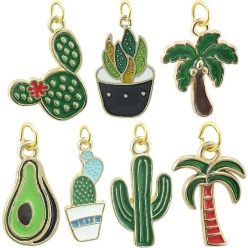 JINGLANG Mixed Enamel Plant Cactus Charms Bracelets Making Fit Alloy Drop Oil Metal Pendant For Earring Jewelry Accessory 30 pcs