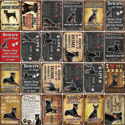 [ Kelly66 ] Warning Dog Miniature Pinscher Manchester Terrier Metal Sign Home Decor Bar Wall Art Painting 20*30 CM Size DG-30