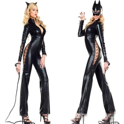 Halloween costumes Female Sexy Black Bunny Cosplay Costumes Rave Party Dress Uniforms Leather Queen Cosplay With Mask Or Horns