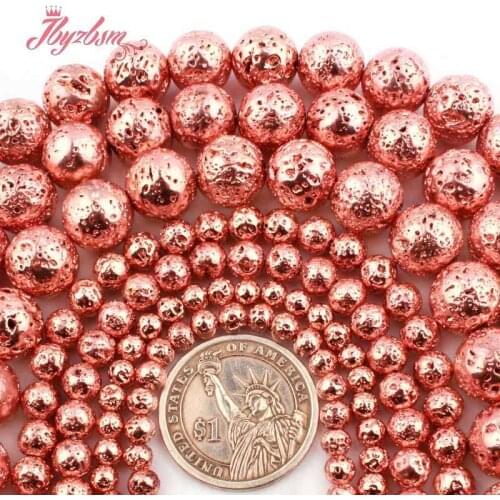 6,8,10,12mm Round Sponge Rose Pink Volcanic Lava Rock Stone Loose Beads for DIY Women Men Necklace Bracelat Jewelry Making 15"