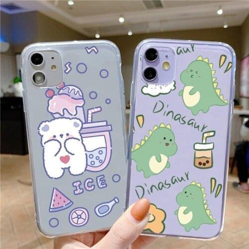 Cute Dinosaur Bear Cover For Xiaomi Redmi Note 8 10 9 Pro 10S 9S 9T 8T 7 6 Redmi 9A 9C 8A 7A 6A POCO X3 NFC Pro F3 Cartoons Case
