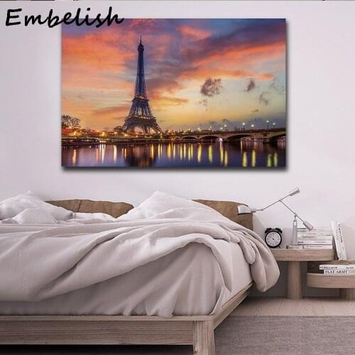 1 Pieces Sunrise In Paris Tower Landscape Wall Pictures For Living Room Modern Home Decor Posters HD Spray On Canvas Paintings
