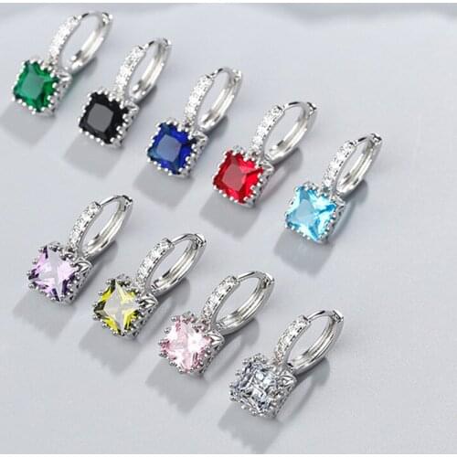 New Fashion Square Crystal Stud Earring Elegant Pink White Black CZ Zircon Earrings for Women Female Party Jewelry Gift Kolczyki
