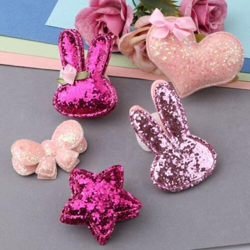 New Glitter Bling Hair Jewelry DIY Patch Sticker Christmas Style Kawaii Rabbit Heart Ribbon Bow Star kawaii Button 30pcs 50-60mm