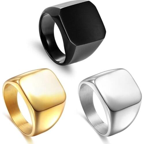 1PC 7-14 Size Men Polished Stainless Steel Band Biker Signet Rings for Men Solid Engagement Ring Jewelry