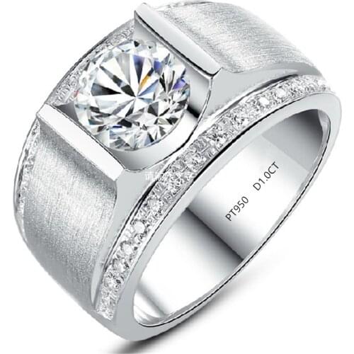 Popular 1CT Diamond Mens Engagement Ring Solid Platinum PT 950 Classic Mens Wedding Ring Statement Gift For Husband