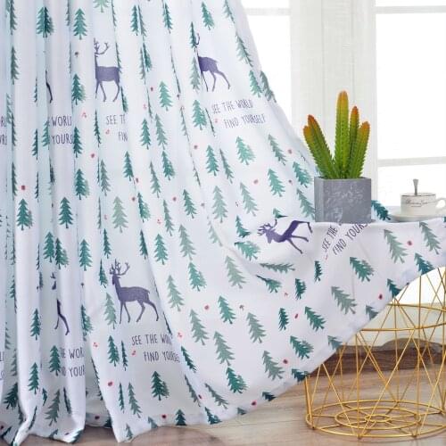 Party Christmas Curtains for Living Room Green Tree Rudolph Window Eyelets Curtain for Children Bedroom Kitchen Reindeer Drapes