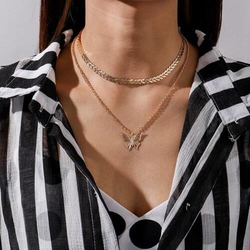 Simple Gold Multilayer Fashion Butterfly Pendant Necklace Clavicle Chain Collar for Women Female Chain Minimalism Necklace