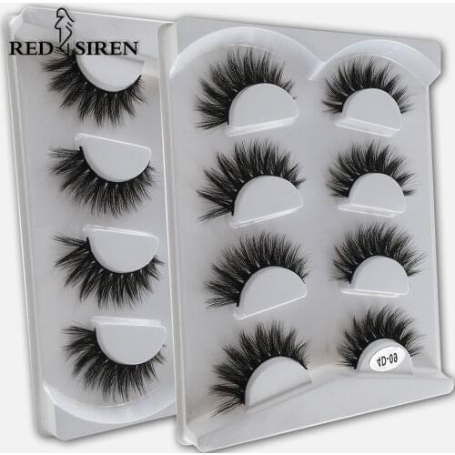 RED SIREN 4 Pairs Eyelashes Faux Mink Lashes Natural Long 3D Eyelashes Makeup Handmade Wispy Softy False Eyelashes Wholesale