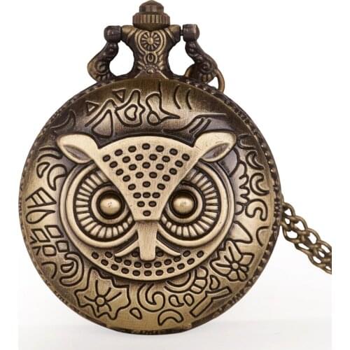 Retro Steampunk Alloy 3D Creative Owl Quartz Pocket Watch Pendent Necklace Chain Vintage Watch Active Clock Fob Watch CF1073