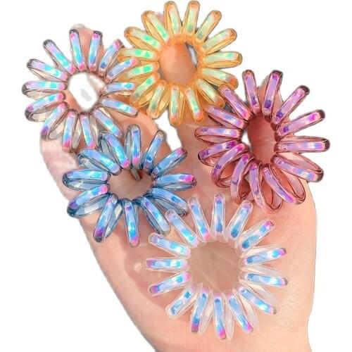 2 Pcs AB Colorful Elastic Hair Band Spiral Ponytail Ties Gum Rubber Rope Telephone Wire Accessories