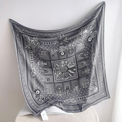 90cm Silk Scarf Women Courage Badge Print Manual Hand Square Scarves Spain Echarpes Foulards Femme Wrap Bandana Small Hijab