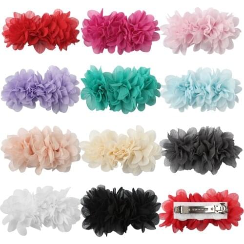 11pcs/lot Chiffon Lace Flower With French Clips Girls DIY Floral Hairpin Charming Barrettes