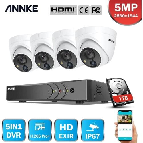 ANNKE 4CH 5MP Security Camera System 5MP Lite 5IN1 H.265+ DVR With 4PCS 5MP PIR HD EXIR Dome Weatherproof Surveillance CCTV Kit
