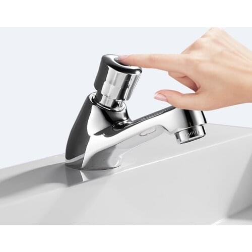 Bathroom Washbasin Faucet Copper Touch Press Time Delay Faucets Auto Self Closing Single Cold Water Toilet Saving Water Tap