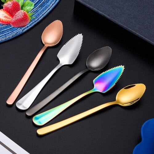 Stainless Steel Grapefruit Fruit Spoon Multifunctional Serrated Edge Sharp Spoon Scraping Mud Utensils Tableware Kitchen Gadgets