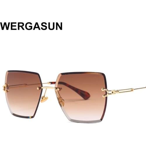 WERGASUN Square Rimless Sunglasses Women Summer Red Glasses Fashion Luxury Brand Sunglasses For Men UV400 zonnebril
