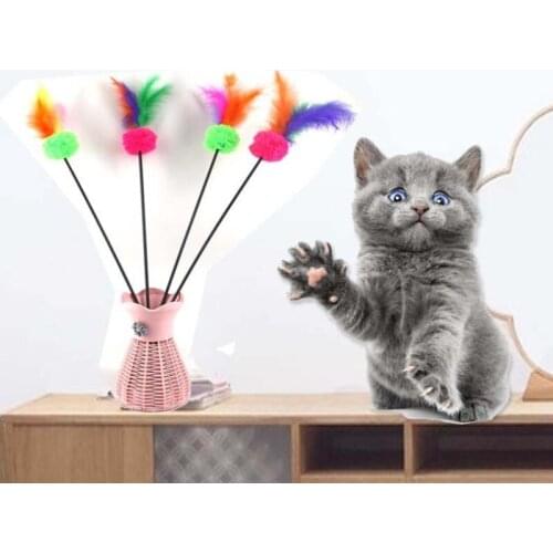 Funny Cat Rod Interactive PVC Long Rod Color Yarn Ball Feather Folding 60cm Funny Cat Rod Self-healing Pet Supplies Toy Catnip