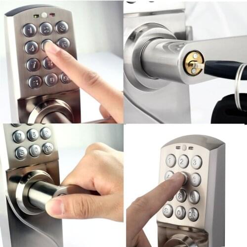 Digital Keypad Door Lock with Backup Round Key Locker Electronic Entry by Password Code Combination Password + Key OS7717