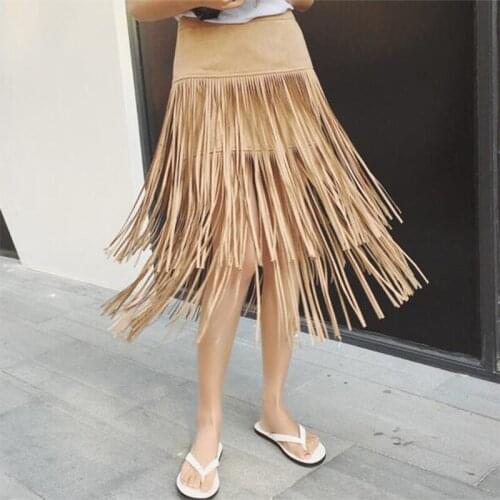 2021 new suede fringed skirt ladies all-match mid-length high waist bag hip skirt summer casual slim fringed skirt