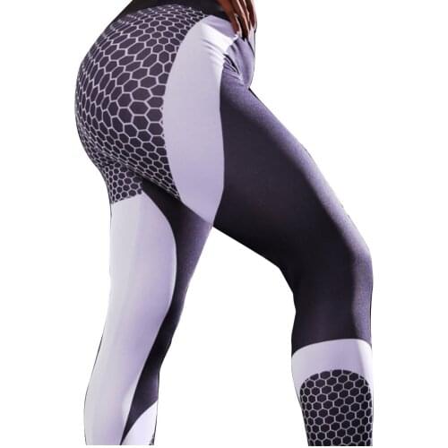 Womens High Waist Tight Hip Casual Honeycomb Digital Printing Yoga Pants Sports Gym Fitness Leggings
