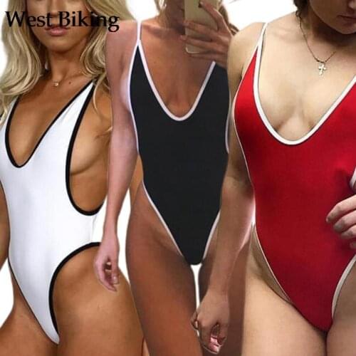 Womens Simple Low Cut Sides Wide Straps High Legs One-Piece Swimsuit