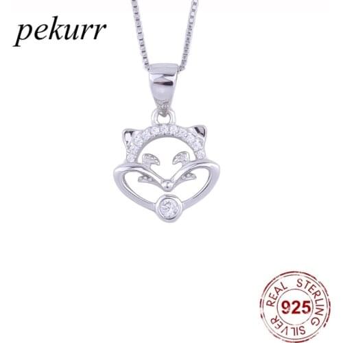 Pekurr 925 Sterling Silver Hollow Zircon Fox Cat Necklace For Women Crystal Animal Pendants Choker Party Fashion Jewelry Gift