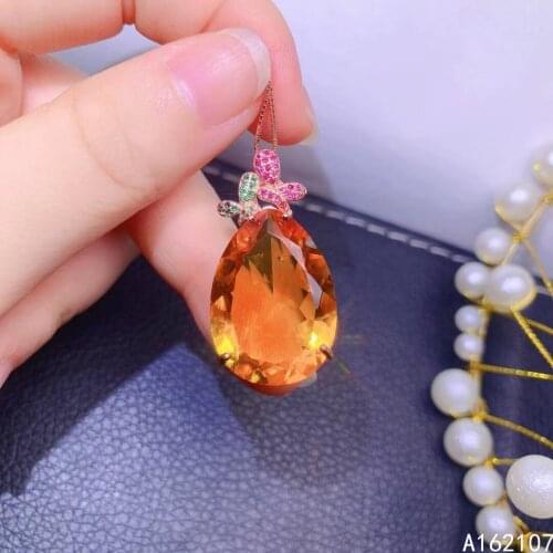 Fine Jewelry 925 Sterling Silver Inlay With Large Gemstone Women Popular Classic Water Drop Citrine Pendant Necklace Support Det