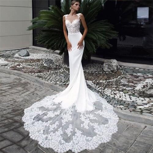 Sexy Mermaid Wedding Dress Long Lace Train Sleeveless Applique Long Wedding Gowns Vestidos De Novia Free Shipping