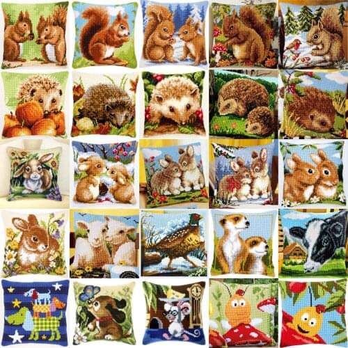 Animals 002 DIY Needlework Kit Acrylic Yarn Embroidery Pillow Tapestry Canvas Cushion Front Cross Stitch Pillowcase