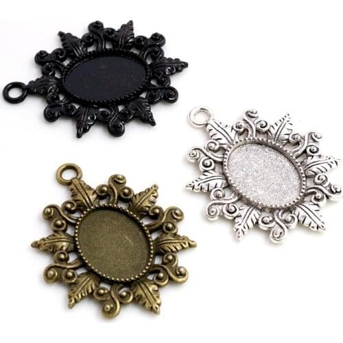 10pcs 13x18mm Inner Size Antique Silver Plated Bronze Black Simple Cameo Cabochon Base Setting Charms Pendant Necklace Findings