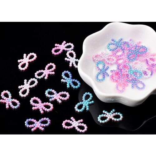 100p 11x18mm rainbow Bow Flatback Half Round ABS Imitation Pearl Resin rhinestones Scrapbook Beads jewelry making DIY Decorate