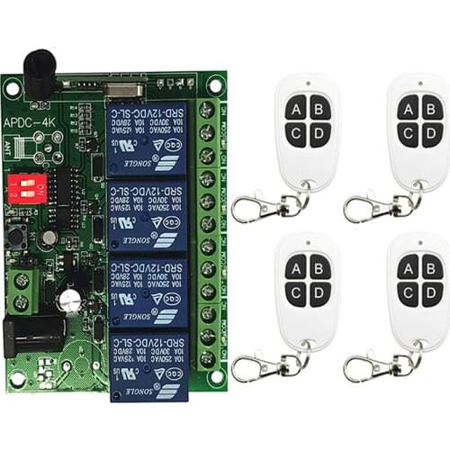 433MHz Universal Wireless Remote Control Switch DC 12V 24V 4CH Relay Radio Receiver Module With Remote Control Transmitters