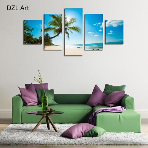 5 Panels(No Frame) Beach coconut trees Picture Modern Wall Decor Print on Canvas Oil Painting Canvas Painting Christmas Gift
