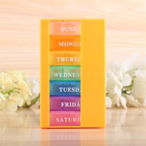 7 Day Color Pill Case Weekly Medicine Vitamins Pill Cases Splitters Yellow/Green 21 Compartments pill organzer